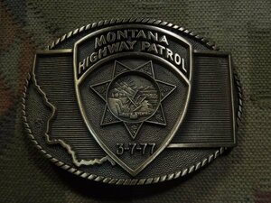 ◆ 1970’S ソリッドブラス製 ◆MONTANA HIGWAY PATROLバックル AWARD DESING MEDALSING◆真鍮アーミーエアホースミリタリー D11