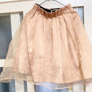 【11/27迄で掲載終】フレアスカート チュールスカート オーガンジー ゴールド 結婚式 パーティ 衣装 膝丈