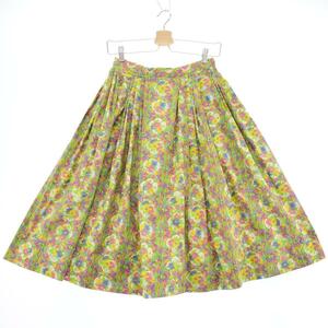  old clothes 60 period UNKNOWN total pattern cotton half height pleated skirt lady's M Vintage /eaa223316 [LP2311]