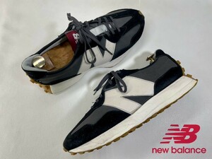  name machine ..! impact. collection! New balance [WS327] high class leather sneakers! thickness bottom! big N Logo! black × white 28cm/US10/D