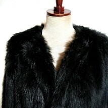 即決価格！！【ZUCCa★ズッカ】ノーカラー衿無し フェイクファーコート Faux Fur Coat 毛皮ブラック黒サイズS_画像6