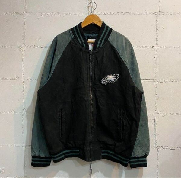 NFL EAGLES イーグルス スタジャン スウェード グリーン レザー 古着 