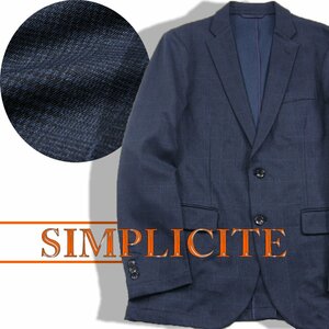 新品 洗濯機で洗える! Simplicite 【ストレッチジャージ生地】グレンチェック ジャケット 軽量 XL ネイビー 秋冬春 352079 シンプリシテェ