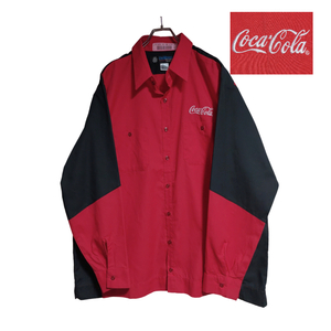 UniWeave 長袖ワークシャツ size 2XL オーバーサイズ ブラック レッド ゆうパケットポスト可 胸 刺繍 Coca-Cola 古着 洗濯 プレス済 883