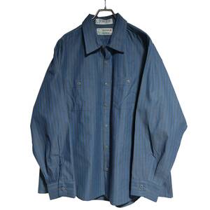 aramark 長袖ワークシャツ size XL オーバーサイズ ブルー グレー ストライプ ゆうパケットポスト可 古着 洗濯 プレス済 797