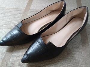 レディース靴フラットシューズ黒色38Ｌサイズ、靴擦れ防止