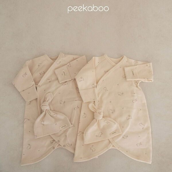 peekaboo うさぎロンパース(ロンパース+ボンネットset) コンビ肌着 新生児 出産準備 ベビー肌着