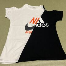 △NIKEナイキ adidasアディダス コラボ キッズ 11サイズ (140-150)半袖Ｔシャツ 肩出し　白黒 バイカラー_画像1