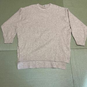 ^H&M knitted sweater ound-necked M size long knitted Bick beige 