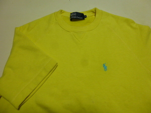 美品 Ralph Lauren ラルフローレン 半袖スエットシャツ サイズM 黄色 無地 裏起毛 緑色ロゴししゅう 内外編物株式会社