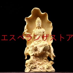 仏像 自在観音菩薩 仏師彫り 招財開運 仏教工芸品 精密彫刻 高さ18cm