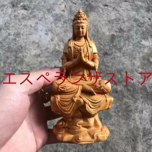 精密細工 木彫り 仏像置物 自在観音菩薩座像　合掌