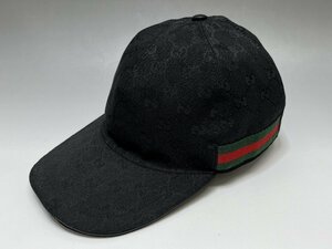 極美品 GUCCI シェリーライン GG ロゴ キャンバス ベースボールキャップ M ブラック 200035 帽子 グッチ メンズ レディース 質屋の質セブン