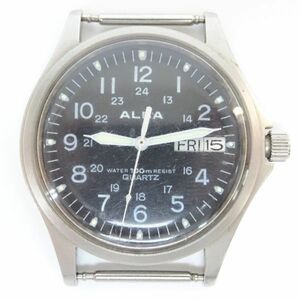 ♪tyot 913-6 294 稼働品 SEIKO ALBA ミリタリーY113-6020 デイデイト 黒文字盤 ビンテージ メンズ クォーツ セイコー アルバ フェイスのみ