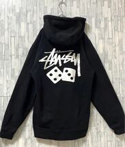 stussy ステューシー 長袖 パーカー スウェット プルオーバー デカロゴ サイズL ブラック フーディ サイコロ 送料無料_画像2