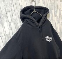 stussy ステューシー 長袖 パーカー スウェット プルオーバー デカロゴ サイズL ブラック フーディ サイコロ 送料無料_画像6