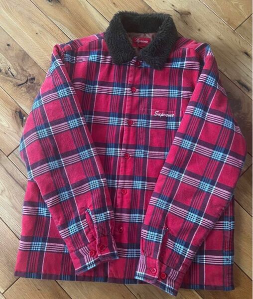 Supreme Faux Fur Collar Flannel Shirt 赤