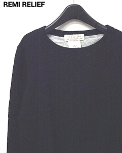 M【REMI RELIEF WOOL JERSEY LAYERED CREW NAVY/GRAY レミリーフ ウール ジャージ レイヤード クルー ニット セーター ネイビー/グレー】