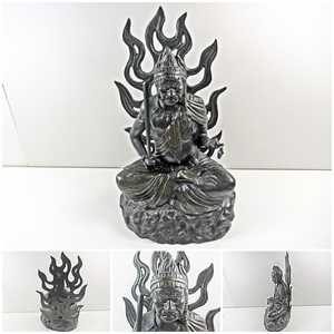 ◆[A7]ブロンズ彫刻　「不動明王座像」　銅製　精密細工　高さ/約42cm　重量/約8.5kg　仏像　仏教美術　仏教工芸品　