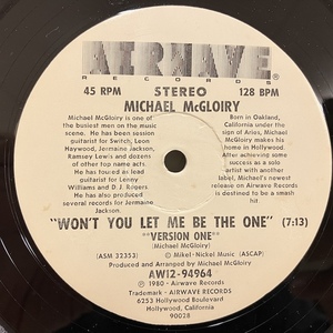 ★即決 SOUL Michael McGloiry / Won't You Let Me Be the One aw12-94964 d2101 米オリジナル、2曲入りプロモ12インチ セオ・パリッシュ