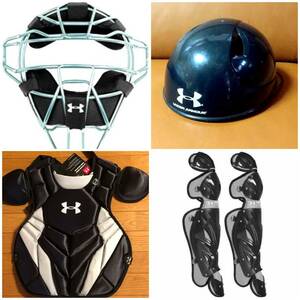  America domestic sale top class model *USA Under Armor * catcher mask + helmet + leg-guards + protector * black * new goods 