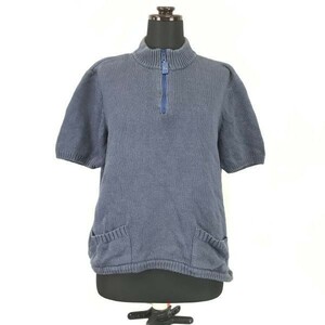 伊太利屋★麻/リネン混/半袖ハーフジップセーター【Womens size -L/11/紺/Navy】Tops/Shirts◆BH223