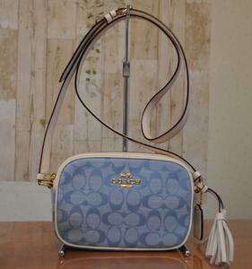  Coach COACH shoulder bag CA732 canvas × leather blue sack attaching 