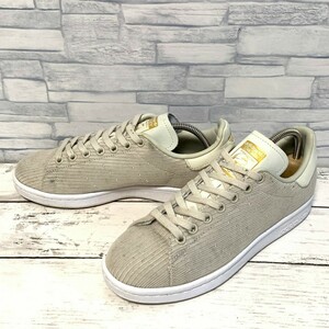 R4817bE adidas アディダス スニーカー 23.5cm ベージュ×ゴールド レディース STAN SMITH スタンスミス コーデュロイ ローカット 靴