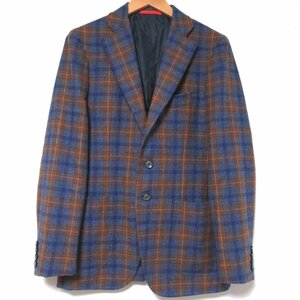 美品 ISAIA Napoli イザイア チェック柄 カシミヤブレンド 段返り3B シングル テーラードジャケット 44 ブルー×ブラウン C0505