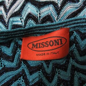 美品 MISSONI ミッソーニ 総柄 ラメ加工 シェブロンストライプ ニット ミニワンピース 大きいサイズ 44 ターコイズブルー系の画像3