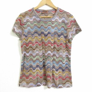 美品 MISSONI ミッソーニ マルチボーダー柄 半袖 ニット Tシャツ カットソー 大きいサイズ 46 マルチカラー