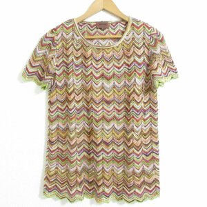 美品 MISSONI ミッソーニ シェブロンストライプ柄 ジグザグ柄 半袖 ニット Tシャツ カットソー 大きいサイズ 44 マルチカラー