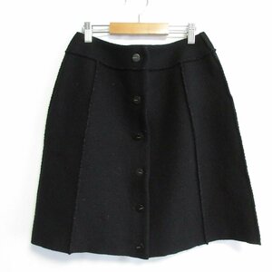  beautiful goods 99A CHANEL Chanel Vintage Logo button knee height trapezoid skirt 38 black 