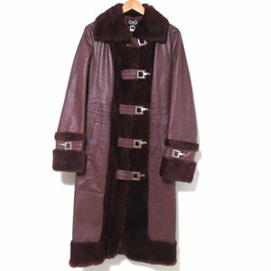  beautiful goods D&Gti-&ji- Dolce & Gabbana black ko type pushed . leather × rabbit fur long coat S size bordeaux series 