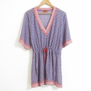 美品 MISSONI MARE ミッソーニ シェブロンストライプ マルチボーダー柄 五分袖 ひざ上丈 ニット ワンピース 大きいサイズ 46 マルチカラー