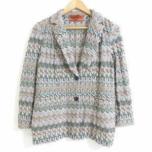 美品 MISSONI ミッソーニ マルチボーダー柄 シングル 2B テーラードジャケット ニットジャケット 大きいサイズ 44 マルチカラー