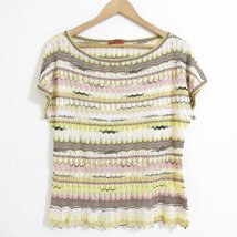 美品 MISSONI ミッソーニ 総柄 シルクブレンド 半袖 ニット カットソー 大きいサイズ 44 マルチカラー_画像1