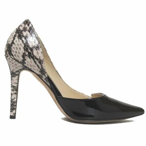 美品 JIMMY CHOO ジミーチュウ パテントレザー パイソン柄 ポインテッドトゥ ハイヒール パンプス 34.5サイズ 22cm相当 ブラック×ベージュの画像3