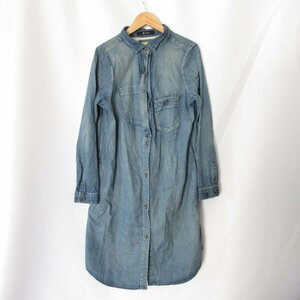  прекрасный товар Johnbull Johnbull USED обработка хлопок ×linen длинный рукав Denim рубашка рубашка One-piece F индиго голубой 104