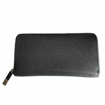 美品 DIOR HOMME ディオールオム レザー ラウンドファスナー 長財布 ロングウォレット ブラック×シルバー金具 J0904_画像1