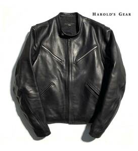 極希少【定価10万】HAROLD’S GEAR ハロルズギア レザージャケット L シングルライダース 牛革 メンズ 名作 黒 プランツ【入手困難】日本製