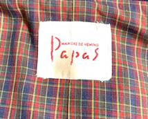 名作【定価6万超】Papas パパス インディゴ デニムカバーオール L メンズ ジャケット 裏地チェック ロゴワッペン 日本製 刻印ボタン コート_画像9