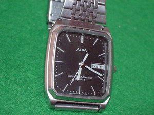  rare article antique SEIKO ALBA 5BAR wristwatch rectangle black JAPAN