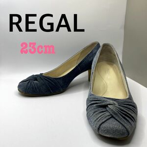 【匿名配送】REGAL リーガル デニム パンプス リボン 23cm ブルー