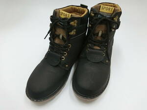 【新品】（28cm）メンズ レースアップブーツ　ミドル　ミッドカット ブラック　黒　靴　ブーツ (Y-592)