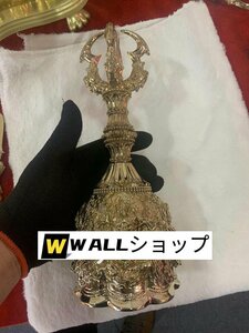 「密教法具 寺院用仏具」真言宗 明王 金剛鈴 仏具 仏教芸術品 真鍮製 磨き仕上げ 高さ26cm