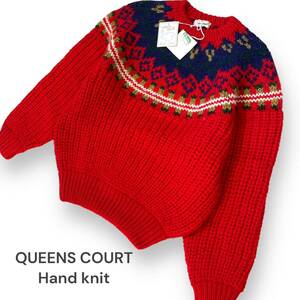 新品　QUEENS COURT クィーンズコート ハンドニット　ノルディック 赤 ニット　ざっくり　