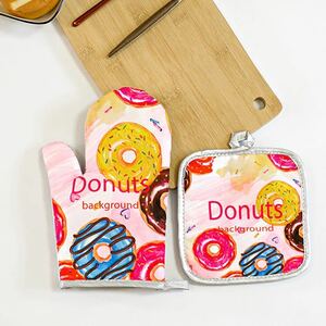 年末セール!!耐熱ミトン オーブングローブ (ミトン)と鍋つかみ 2点セット donuts