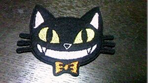 飾り/笑うくろねこ刺繍ワッペンM/ハロウィン・秋