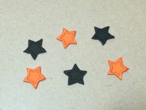 飾り/縁取り刺繍星スターワッペン1.5cmサイズ橙黒セット/ハロウィンカラー・秋